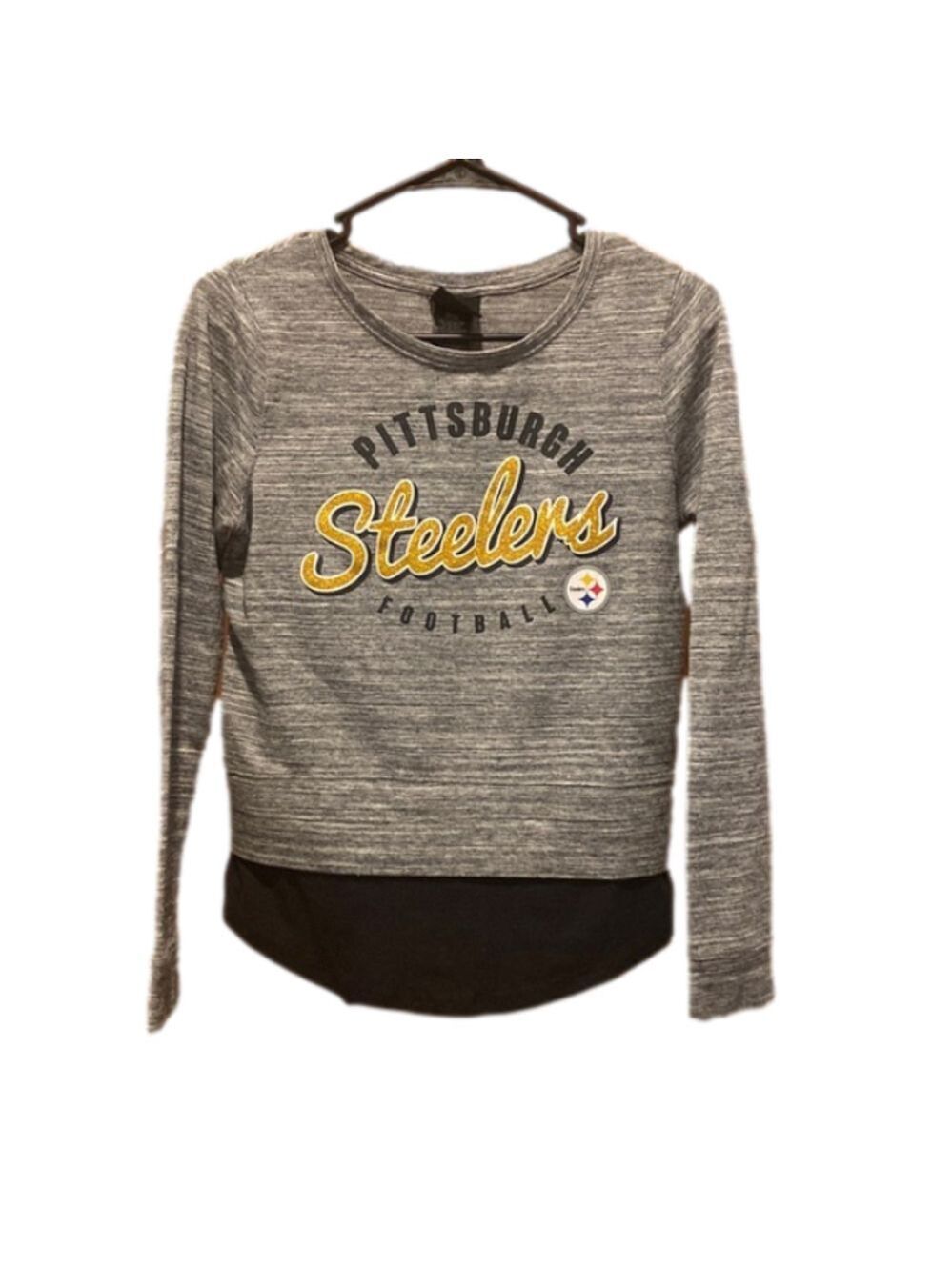 NFL Juniors Pittsburgh Steelers Football Long Sleeve Top with Glitter